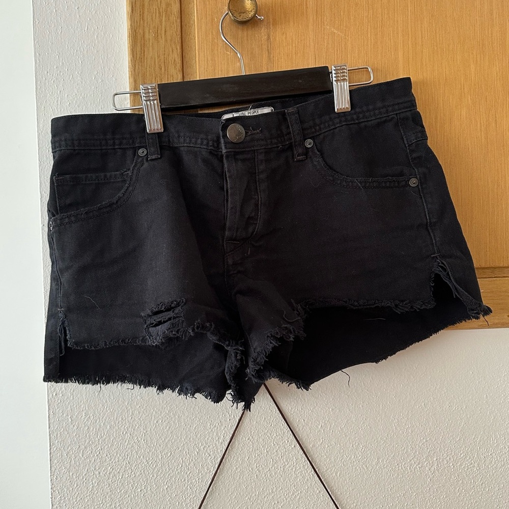 Free People Black Distressed Denim Shorts